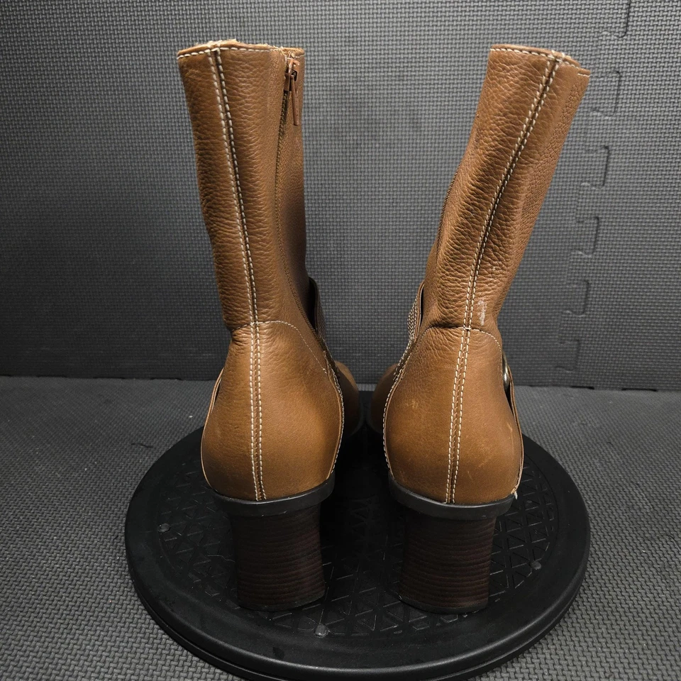 Botas Etienne Aigner Mujer Talla 11M Cuero Marrón Tacón al Tobillo Puntera Cuadrada Cremallera Foto 4 de 4