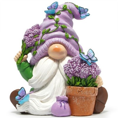 Hodao Lavender Gnome Figrin 6'' H Resin Gnome with Purple, Butterfly Accents, ...