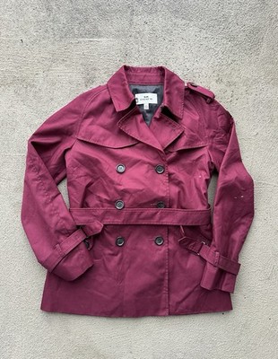 Coach Burgundy Short Trench Coat Belted Double Breasted Epaulette Women's M