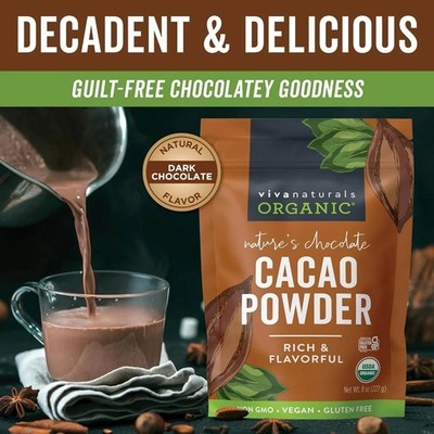 Organic Unsweetened Cacao Powder with Rich Dark Chocolate Flavor Gluten-Free 8oz