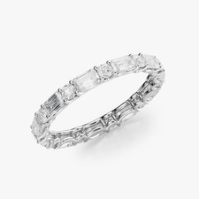 Platinum Eternity Band Emerald Cut 2 Carat Lab Created Diamond PT950 E F  VVS2