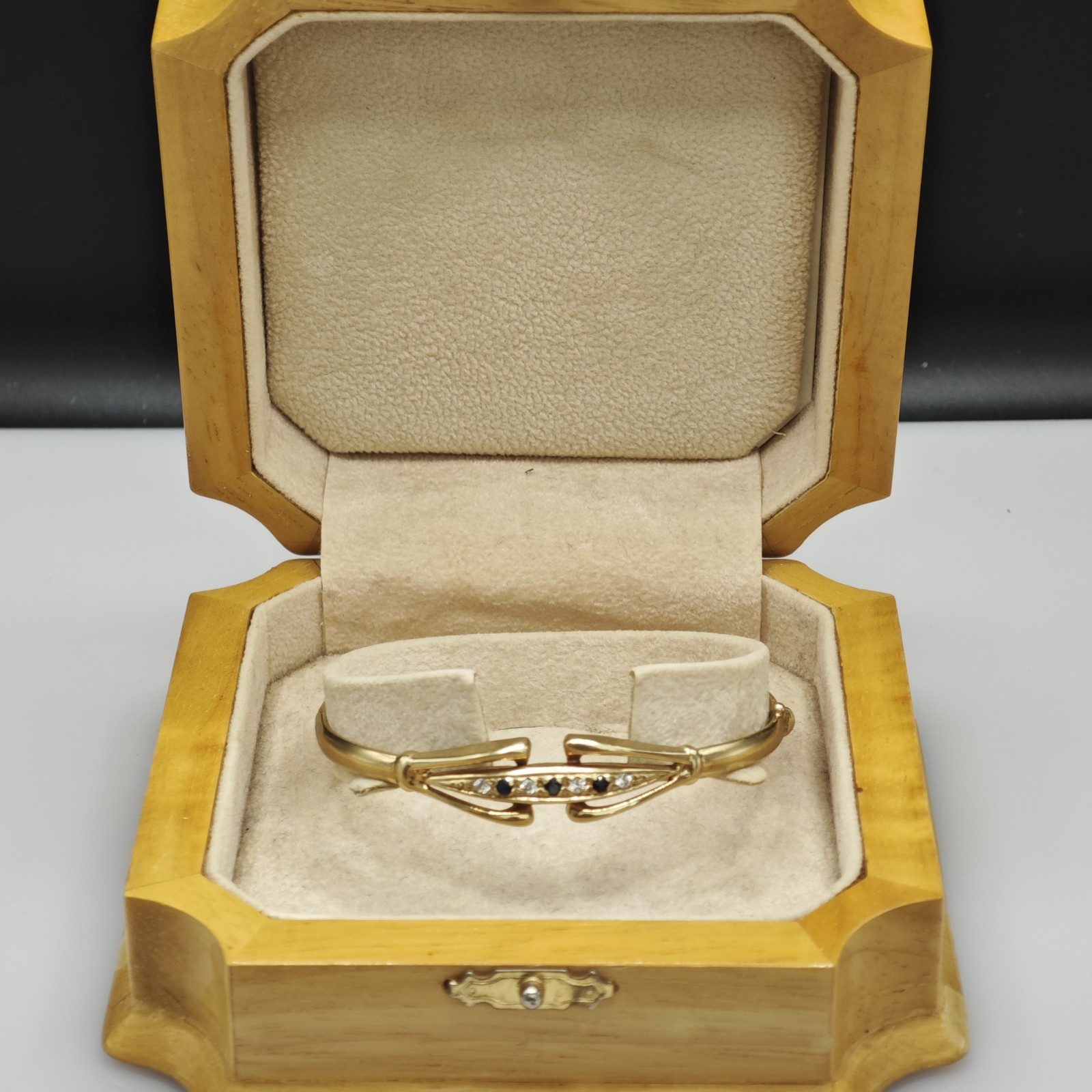 Solid 9ct Gold Torque Bangle Sapphire Vintage 9k … - image 5