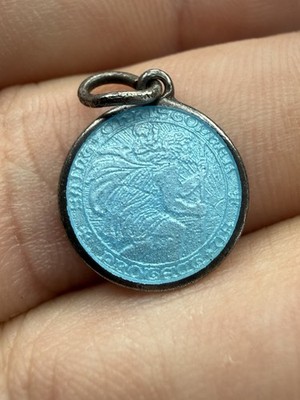 Vintage Saint Christopher Sterling Silver Blue Enamel Charm/Pendant