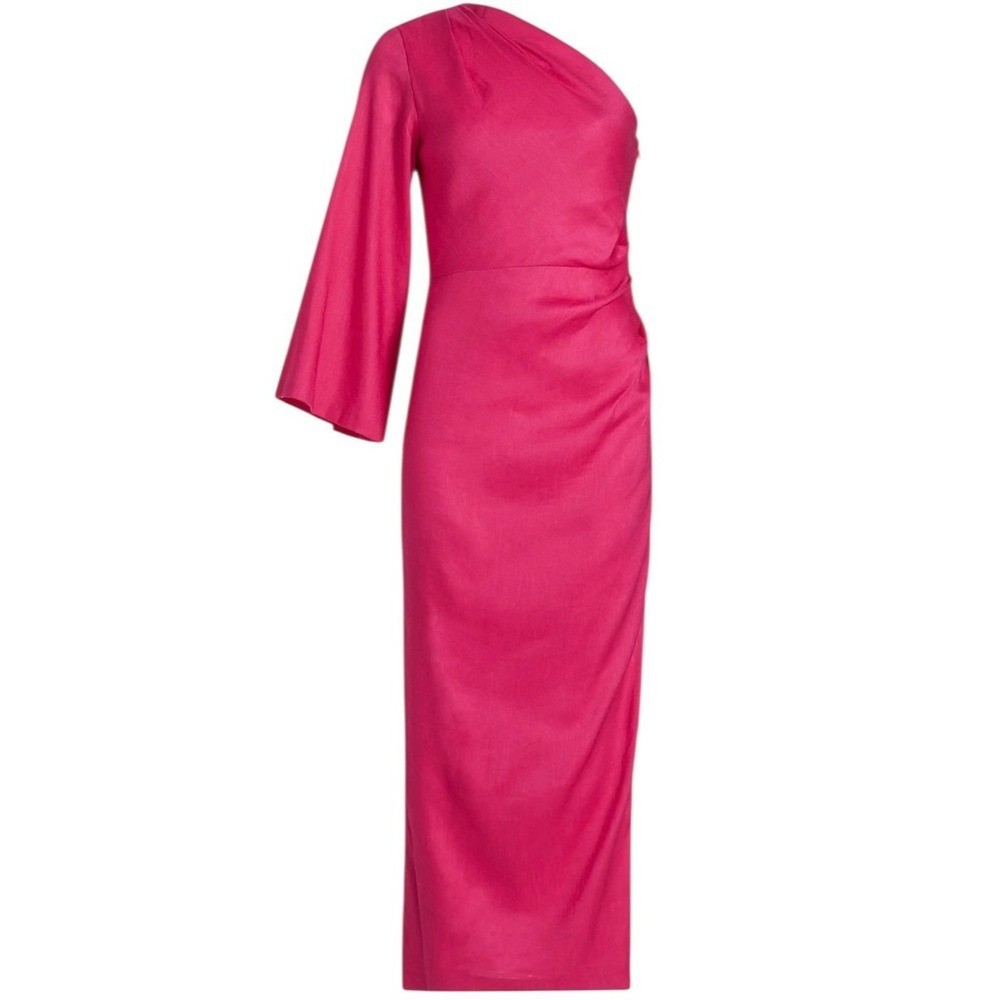Veronica Beard Patsy Dress One Shoulder Linen Blend Fuchsia Size 14 NWT