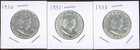 Lot of (3) Coins - 90% Silver Franklin Half Dollars - 1950, 1951, 1953