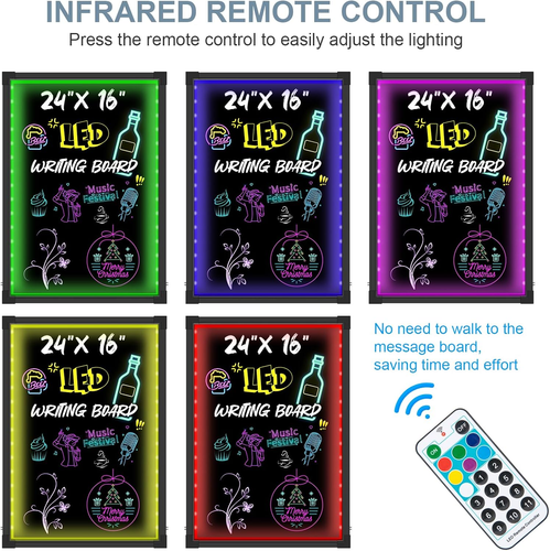LED Menu Board, 24" X 16" LED Writing Board with Remote Control, Flashing Illumi - Afbeelding 3 van 6