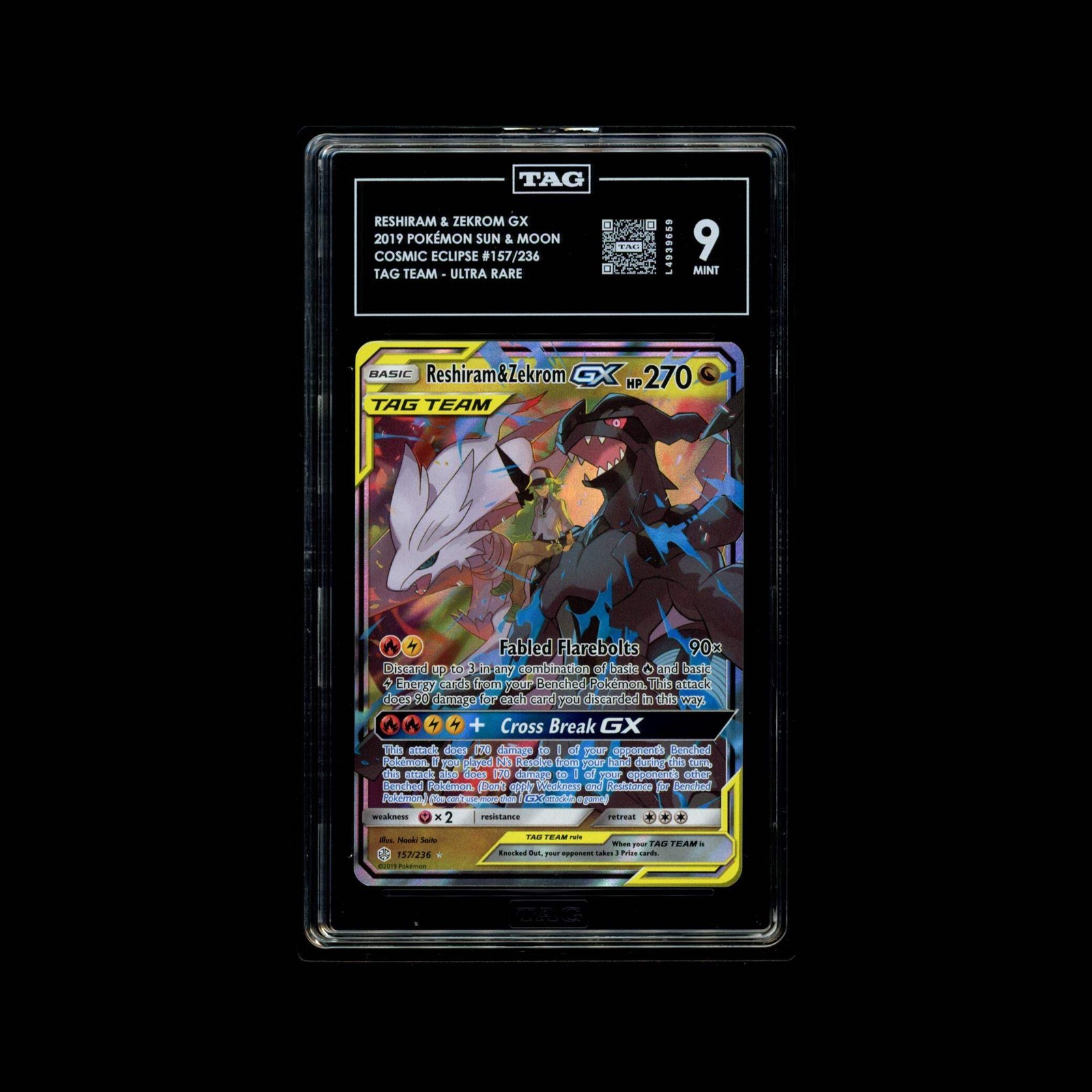 Reshiram & Zekrom GX - Cosmic Eclipse 157/236 TAG 9 MINT
