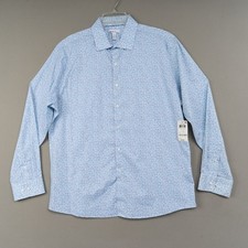Bar III Dress Shirt Mens XL 17 17.5 Blue Floral Slim-Fit Stretch Button Up New