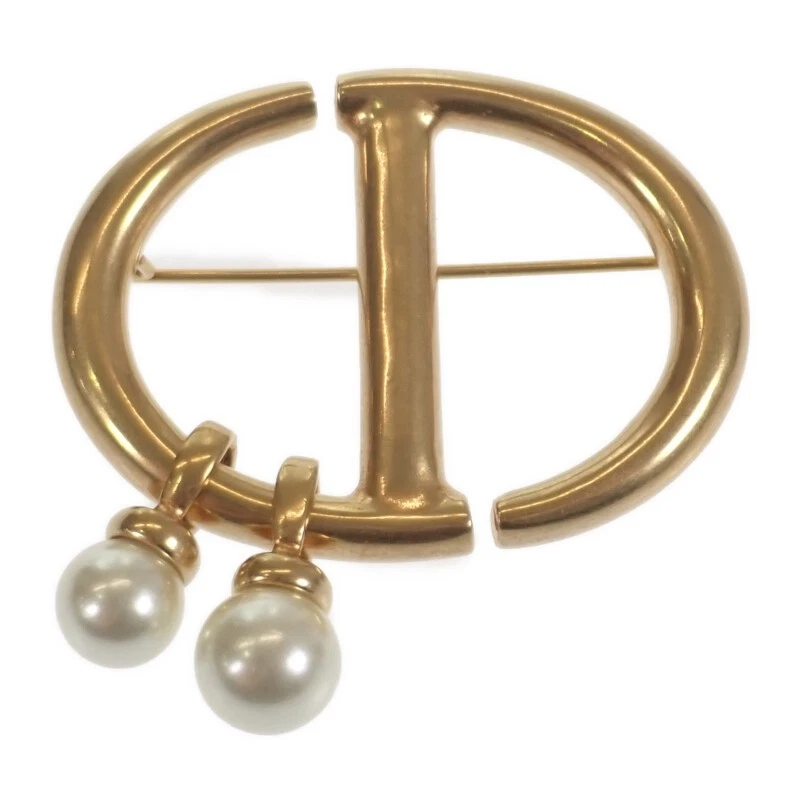 Broche Christian Dior CD marine métal doré perles résine occasion