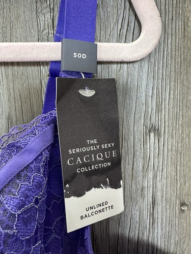 Cacique Purple Bra Lingerie 50D Longline French Balconette Lace Underwire Boned - Picture 3 of 12