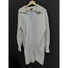 NWT Express White Knit Sweater Dress Pullover Knee Length Long Sleeve Wom Size M