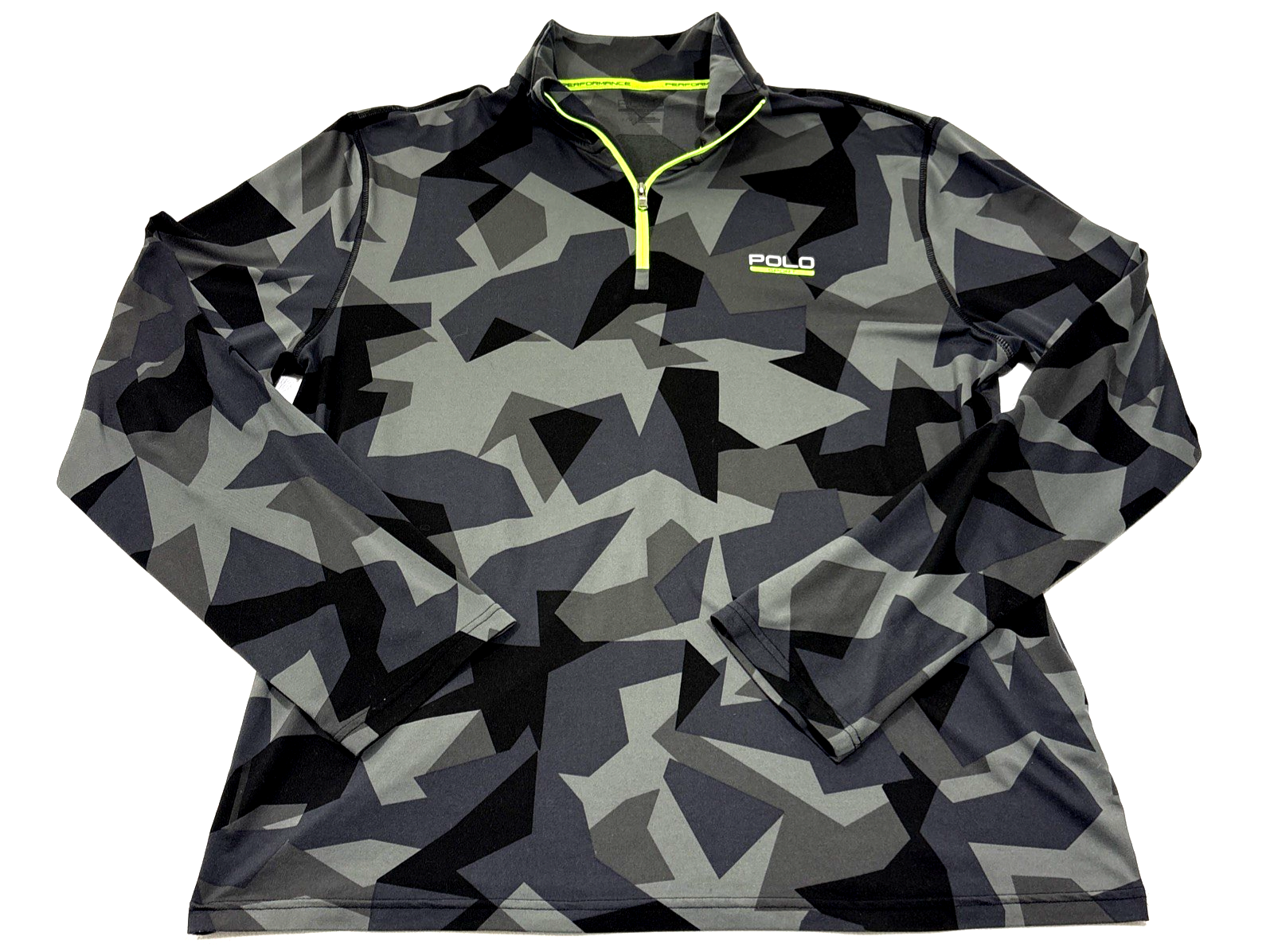 Polo Sport Camo 1/4 Quarter Zip Pullover Mens L Performance Thermo Vent EUC Geo