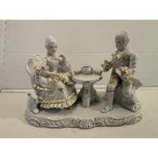 Vintage Rare Lace Porcelain Teaparty Tea Set Poodle Romantic Couple Figurine!
