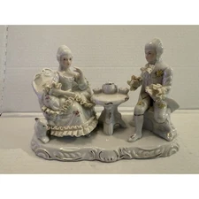 Vintage Rare Lace Porcelain Teaparty Tea Set Poodle Romantic Couple Figurine!