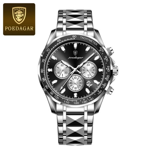 Men's Quartz Sports Watch Waterproof Luminous Hands Date Chronograph Stainless - Picture 15 of 17