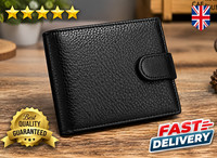 Mens RFID Blocking Genuine Leather Wallet Black Wallet With Snap Button UK