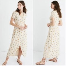 MADEWELL Floral Faux Wrap Silk Maxi Dress Sandcastle Field Bouquet Sz 0 NWT JJ26