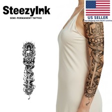 SteezyInk temporary tattoo Buddha Snake Sleeve last upto 2 weeks 6 x 18 inch