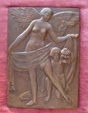 ART DECO French bronze Medal/ Plaque 'THEATER" by P. MATOSSY, 4.75" x 6.75"