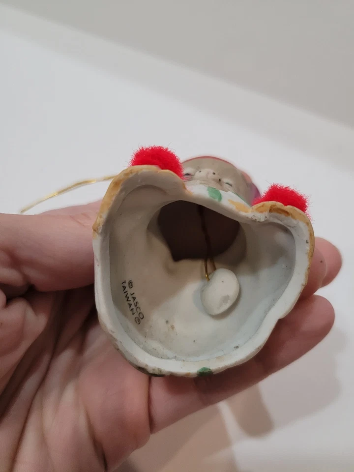 Vintage 1985 Lil Chimers adorno de Navidad Jasco bisque porcelana campana de ratón Foto 3 de 4