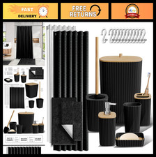 Stylish 22PC Bathroom Accessories Set with Shower Curtain, Rugs  Trash Can - Bl