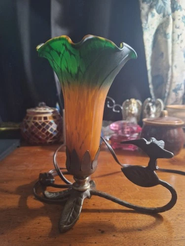 Vintage Tiffany Style Stained Glass Hummingbird Lamp