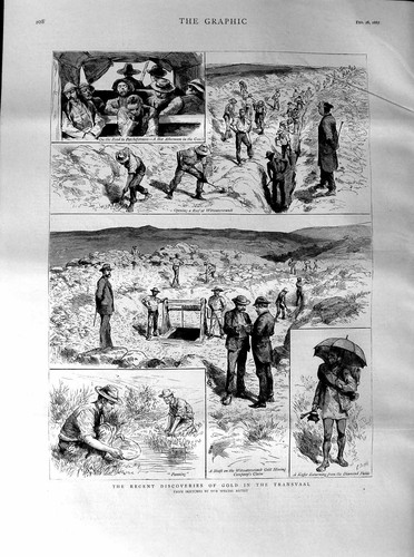Original Old Antique Print 1887 GMining Transvaal Witwatersrandt Kaffir 19th