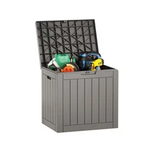 EAST OAK OUTDOOR STORAGE BOX 31 GALLON DECK BOX USE EO-DB22013 - GRAY