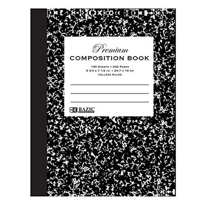 BAZIC College Ruled 100 Sheets Premium Black Marble Composition Book