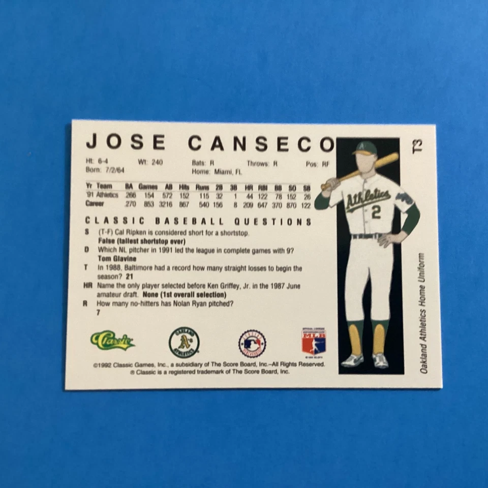 1992 Classic Jose Canseco #T3 - Image 2 of 2
