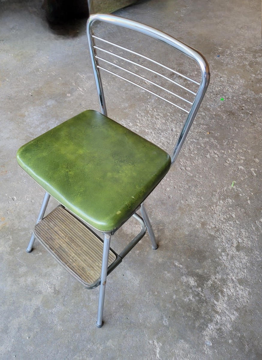 Vintage Cosco Kitchen Metal Step Stool Chair Flip Up Seat Retro