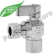 (10) 1/2" Copper Sweat x 3/8" OD Compr. Angle Stop Valves, LEAD-FREE 1/4-Turn