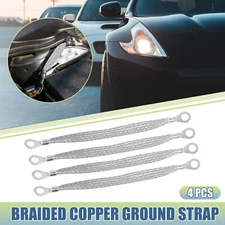 Tinned Copper Engine Ground Strap Wire 7.87"x 8mm Rings Terminal for Car 4pcs