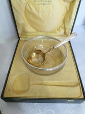 Art D&eacute;co Kristall Obstschale mit Sch&ouml;pfl&ouml;ffel 800 Silber