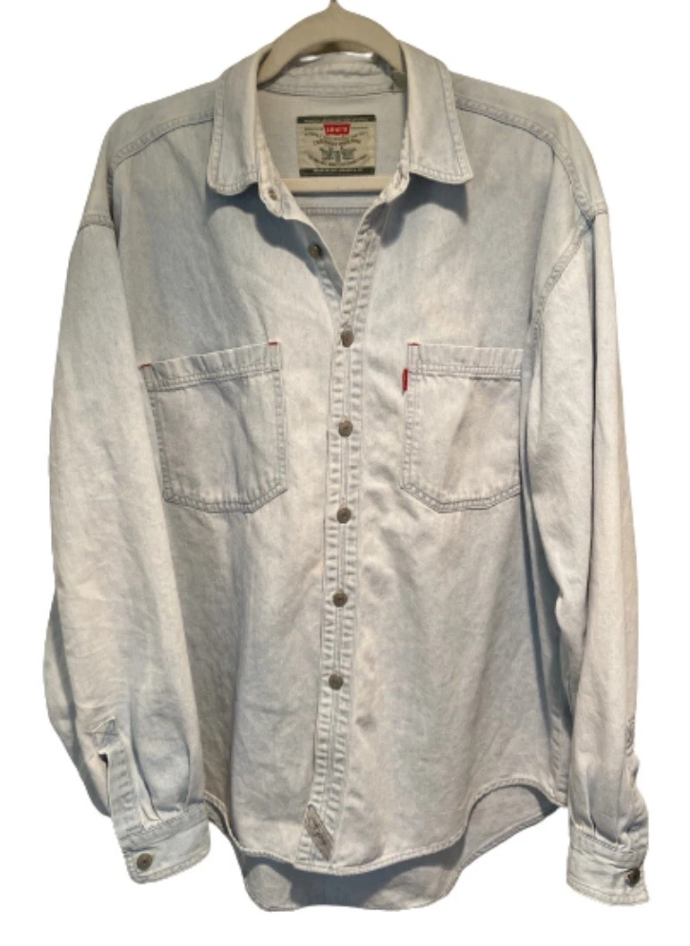 Vintage Levi Shirt Men’s Large Metal Button Up Red Tab Chambray Flap Pockets