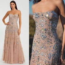 Mac Duggal NEW Blush Pink Strapless Sweetheart Embellished Net Gown $698 Size 12