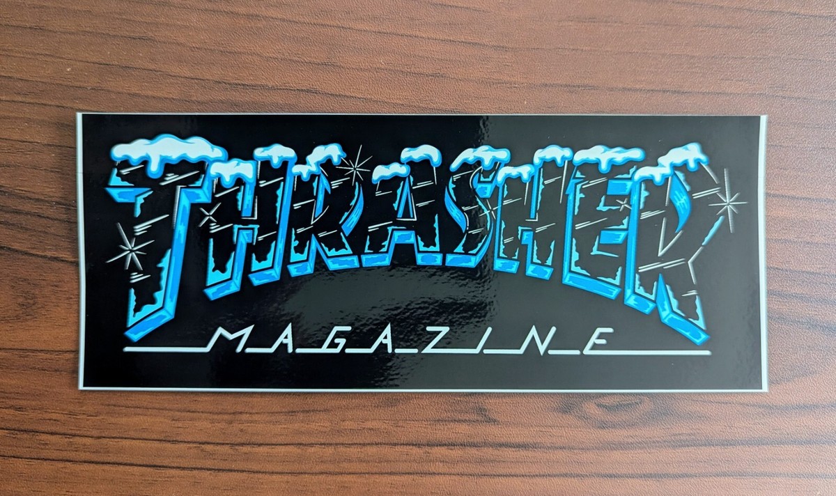 Thrasher Skateboard Magazine XL Sticker Ice Black Logo Skate Decal Slap