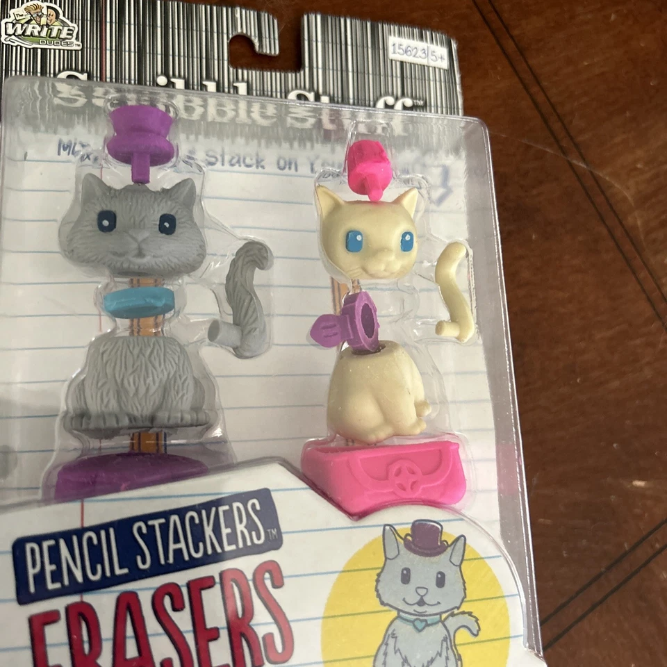 Gomas de borrar apiladores de lápices Scribble Stuff ~ gatos.  Nuevo en paquete Foto 4 de 4