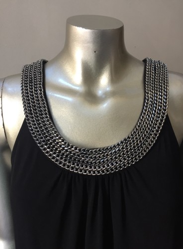 Abito da festa Calvin Klein Chainlink collana colletto argento nero spandex nuovo con etichette taglia 4 - Foto 3 di 6