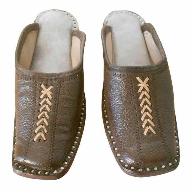 Indian Men Slippers Shoes Handmade Leather Brown Clogs FlipFlops Flat