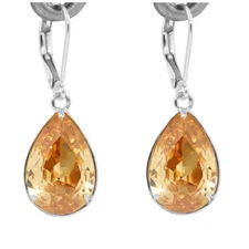 Sterling Silver Leverback Drop Dangle Earrings with CZ Champagne #53242