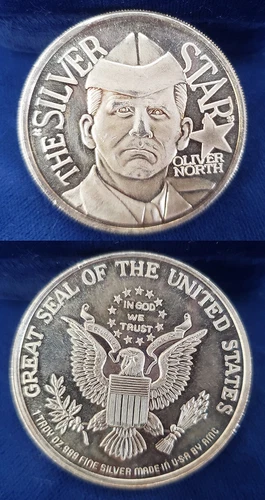 Oliver North The Silver Star 1 Oz Troy 999 Fine Silver Round si386