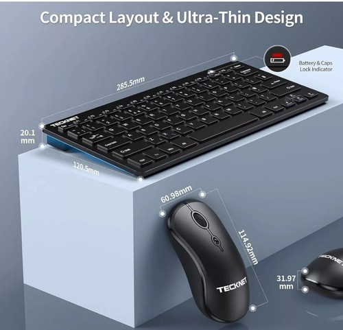 TECKNET Mini Wireless Keyboard & Mouse Set, 2.4G Cordless TK-KM001 Black - Picture 2 of 6
