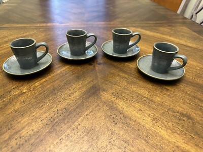 Natural Elements Blue Gray Cappuccino Cup & Saucer Set Of 4 (8 total pieces)