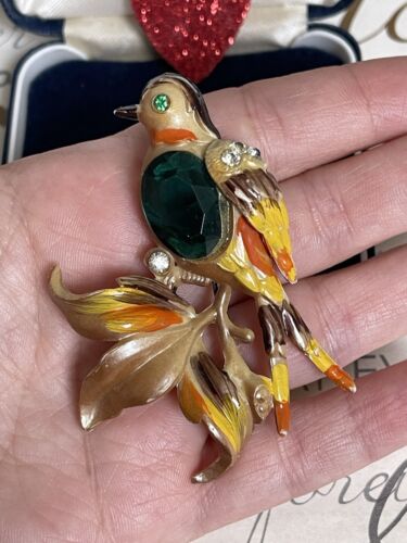 vintage brooch bird green jelly belly antique 1900