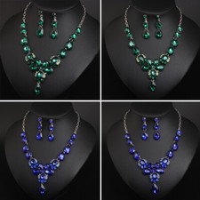 Luxury Women Crystal Necklace Earrings Jewelry Set Bridal Christmas Party Gifts