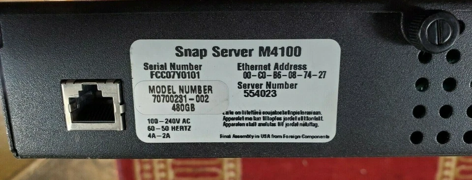 USED QUANTUM SNAP SERVER M4100:480GB:100-240V:No: 70700231-002 (FC12-T-G535) - Image 4 of 4