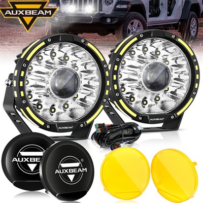 AUXBEAM 7'' Round 360-PRO LED Work Lights Spot Pods + Cover Shield For Toyota SUV