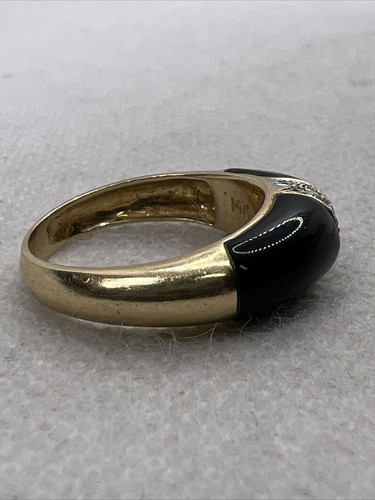 BEAUTIFUL Solid 14K Yellow Gold 0.12CTW Diamonds & Inlay Onyx Band Ring 4.3gr. - Picture 3 of 12
