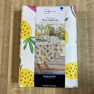 Mainstays Pineapple & Watermelon PEVA Vinyl Tablecloth 70  Round 